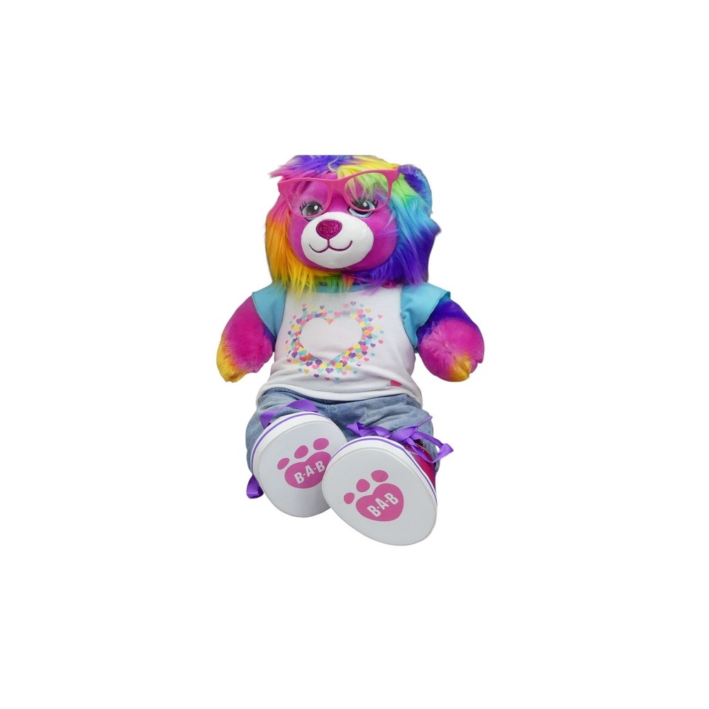 Build-A-Bear Plush Toy Unisex 16" Rainbow Excellent Dressed Heart Shirt Glasses